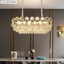 GobekUsa 12-Head Gold Suspension Lighting Fixture: Oval Faceted Crystal Island Pendant, Postmodern Design