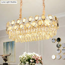 GobekUsa 12-Head Gold Suspension Lighting Fixture: Oval Faceted Crystal Island Pendant, Postmodern Design