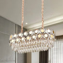 GobekUsa 12-Head Gold Suspension Lighting Fixture: Oval Faceted Crystal Island Pendant, Postmodern Design
