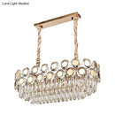 GobekUsa 12-Head Gold Suspension Lighting Fixture: Oval Faceted Crystal Island Pendant, Postmodern Design