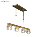 GobekUsa Minimalist Gold Island Pendant Light with Faceted Crystal Sphere and Linear Design - 3/4 Lights Hanging Lamp Kit
