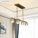 GobekUsa Minimalist Gold Island Pendant Light with Faceted Crystal Sphere and Linear Design - 3/4 Lights Hanging Lamp Kit