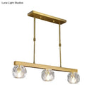 GobekUsa Minimalist Gold Island Pendant Light with Faceted Crystal Sphere and Linear Design - 3/4 Lights Hanging Lamp Kit