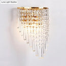 GobekUsa Modern Clear Crystal Wall Sconce Lamp with 2 Bulbs - Gold Finish