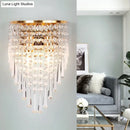 GobekUsa Modern Clear Crystal Wall Sconce Lamp with 2 Bulbs - Gold Finish