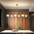 GobekUsa Nordic Metal 6-Head Linear Island Light with Gold Finish and Clear Glass Globes
