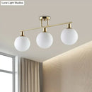 GobekUsa Modern Milk Glass Orb Linear Chandelier Pendant Light - 2/3 Heads, Gold Finish