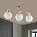 GobekUsa Modern Milk Glass Orb Linear Chandelier Pendant Light - 2/3 Heads, Gold Finish
