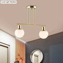 GobekUsa Modern Milk Glass Orb Linear Chandelier Pendant Light - 2/3 Heads, Gold Finish