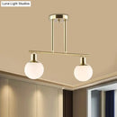 GobekUsa Modern Milk Glass Orb Linear Chandelier Pendant Light - 2/3 Heads, Gold Finish