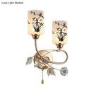 GobekUsa Modernistic 2-Bulb Gold Cylinder Wall Lamp with Pull Chain and Painted Glass Shade – Brilliant Wall Lighting Idea