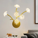 GobekUsa Modern Gold Wall Sconce: Floral Bedside Lamp with Transparent Glass and 6 Bulbs