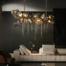 GobekUsa Glass Shades LED Chandelier Stairs Art Metal Lighting Luxe Chain Hanging Lamp