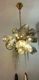 GobekUsa Glass Shades LED Chandelier Stairs Art Metal Lighting Luxe Chain Hanging Lamp