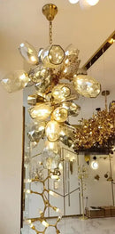 GobekUsa Glass Shades LED Chandelier Stairs Art Metal Lighting Luxe Chain Hanging Lamp