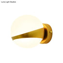 GobekUsa Frosted Glass Wall Lamp with Gold Finish - Modern Spherical Design (1/2 Heads)
