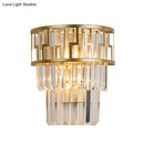 GobekUsa Brass Modernism Layered Wall Lamp with Clear Crystal - 2 Lights Bedside Sconce Fixture