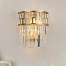 GobekUsa Brass Modernism Layered Wall Lamp with Clear Crystal - 2 Lights Bedside Sconce Fixture