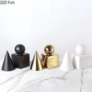 Modern gold geometric cube round statue decor for living room by Decorbites