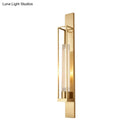 GobekUsa Gold Metal Linear Sconce Lighting with Ribbed Glass Shade - Modern Corner Wall Mount Lamp