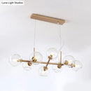 GobekUsa Modern Gold Hanging Light Kit with Clear Glass Orb Shade - 8 Bulbs, Ideal for Dining Room or Island
