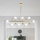 GobekUsa Modern Gold Hotel Linear Chandelier - Opal Glass, 8 Lights, Ceiling Pendant