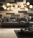 GobekUsa Modern Gold Island Pendant Lighting with 16 Lights - Spherical Glass Ceiling Light for Living Room