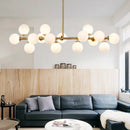 GobekUsa Modern Gold Island Pendant Lighting with 16 Lights - Spherical Glass Ceiling Light for Living Room