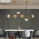 GobekUsa Modern Gold Island Pendant Light with 6 Lights - Spherical Glass Ceiling Fixture for Dining Table