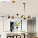 GobekUsa Modern Gold Island Pendant Light with 6 Lights - Spherical Glass Ceiling Fixture for Dining Table