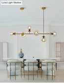 GobekUsa Modern Gold Island Pendant Light with 6 Lights - Spherical Glass Ceiling Fixture for Dining Table