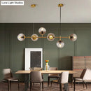 GobekUsa Modern Gold Island Pendant Light with 6 Lights - Spherical Glass Ceiling Fixture for Dining Table