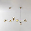 GobekUsa Modern Gold Island Pendant Light with 6 Lights - Spherical Glass Ceiling Fixture for Dining Table