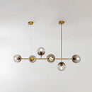 GobekUsa Modern Gold Island Pendant Light with 6 Lights - Spherical Glass Ceiling Fixture for Dining Table
