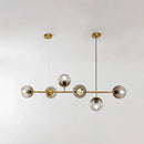 GobekUsa Modern Gold Island Pendant Light with 6 Lights - Spherical Glass Ceiling Fixture for Dining Table