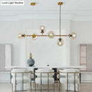 GobekUsa Modern Gold Island Pendant Light with 6 Lights - Spherical Glass Ceiling Fixture for Dining Table