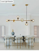 GobekUsa Modern Gold Island Pendant Light with 6 Lights - Spherical Glass Ceiling Fixture for Dining Table