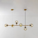 GobekUsa Modern Gold Island Pendant Light with 6 Lights - Spherical Glass Ceiling Fixture for Dining Table