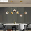 GobekUsa Modern Gold Island Pendant Light with 6 Lights - Spherical Glass Ceiling Fixture for Dining Table