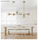 GobekUsa Modern Gold Island Pendant Light with 6 Lights - Spherical Glass Ceiling Fixture for Dining Table