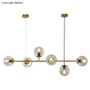 GobekUsa Modern Gold Island Pendant Light with 6 Lights - Spherical Glass Ceiling Fixture for Dining Table