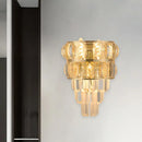GobekUsa Modern Gold Wall Lamp with Clear K9 Crystal, 3-Bulb Layered Design