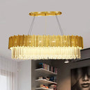 GobekUsa Modern Layered Metal Chandelier Lamp - 6-Light Golden Hanging Light with Crystal Icicles - 26"/35.5"/39" W