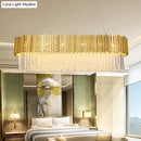 GobekUsa Modern Layered Metal Chandelier Lamp - 6-Light Golden Hanging Light with Crystal Icicles - 26"/35.5"/39" W
