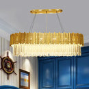 GobekUsa Modern Layered Metal Chandelier Lamp - 6-Light Golden Hanging Light with Crystal Icicles - 26"/35.5"/39" W