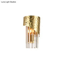 GobekUsa Modern Golden Metallic Wall Sconce with Crystal Block - Stylish Cylinder Light for Living Room