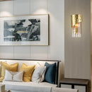 GobekUsa Modern Golden Metallic Wall Sconce with Crystal Block - Stylish Cylinder Light for Living Room