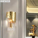 GobekUsa Modern Golden Metallic Wall Sconce with Crystal Block - Stylish Cylinder Light for Living Room