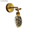 GobekUsa Modern Gold LED Wall Sconce with Clear Seeded Crystal and Leaf Design - Bedroom Wall Light