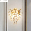 GobekUsa Modern Gold Wall Sconce with Leaf Shape Design and Beveled Crystal Accents, 2-Bulb Lighting Fixture